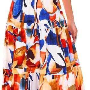 Women's 2025 Summer Boho Maxi Dresses Floral Short Sleeve V Neck A Line Tiered F